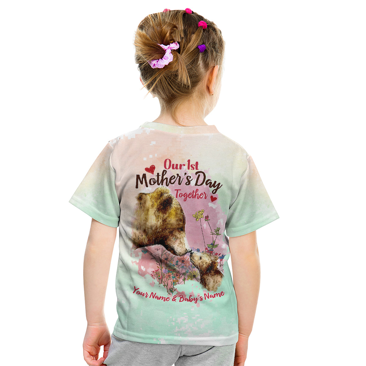 Personalised Mama Bear US Flag First Mother's Day Together Kid T Shirt TS07 - Wonder Print Shop