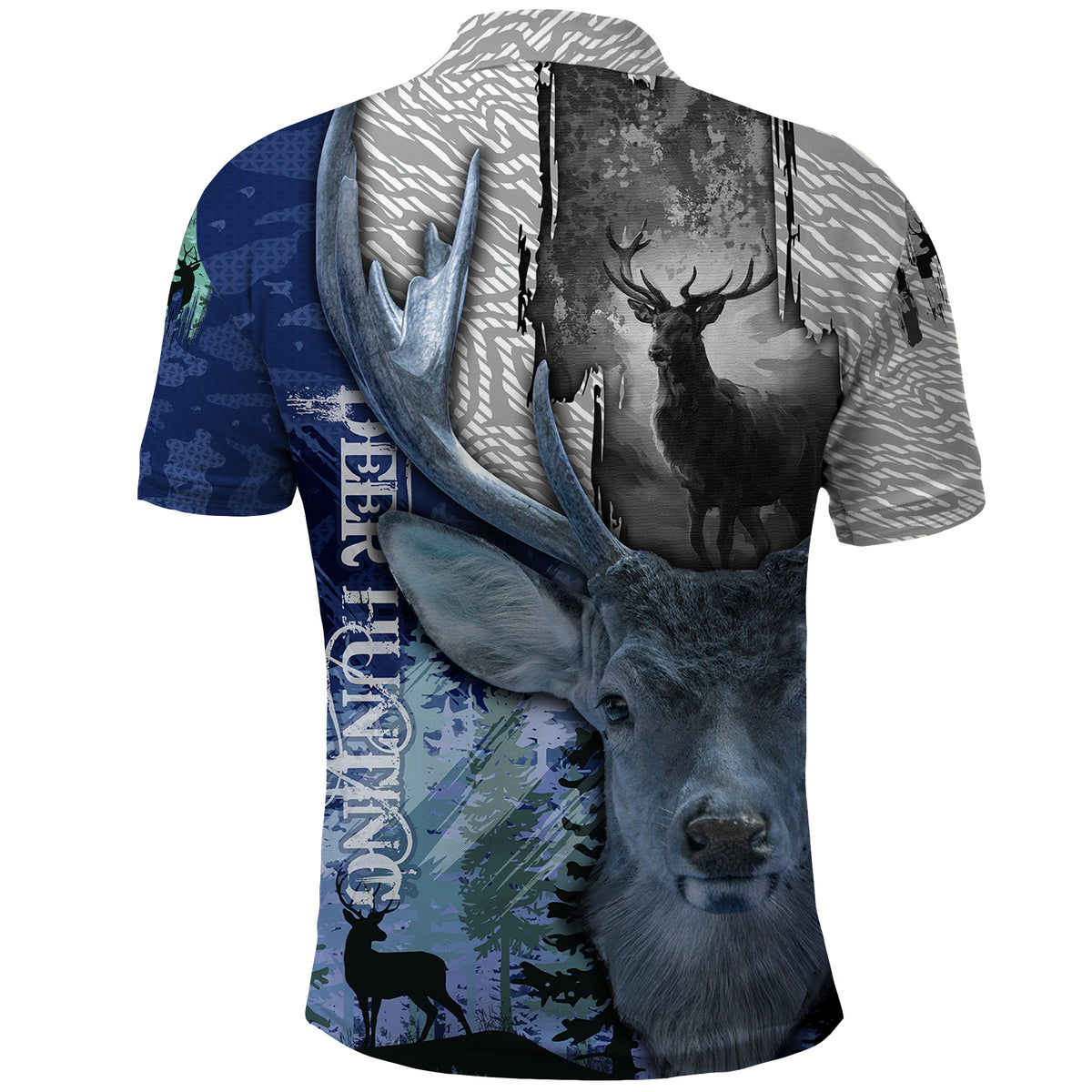 Deer Hunting Stag In The Night Abstract Pattern Polo Shirt - Wonder Print Shop