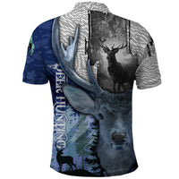 Deer Hunting Stag In The Night Abstract Pattern Polo Shirt - Wonder Print Shop