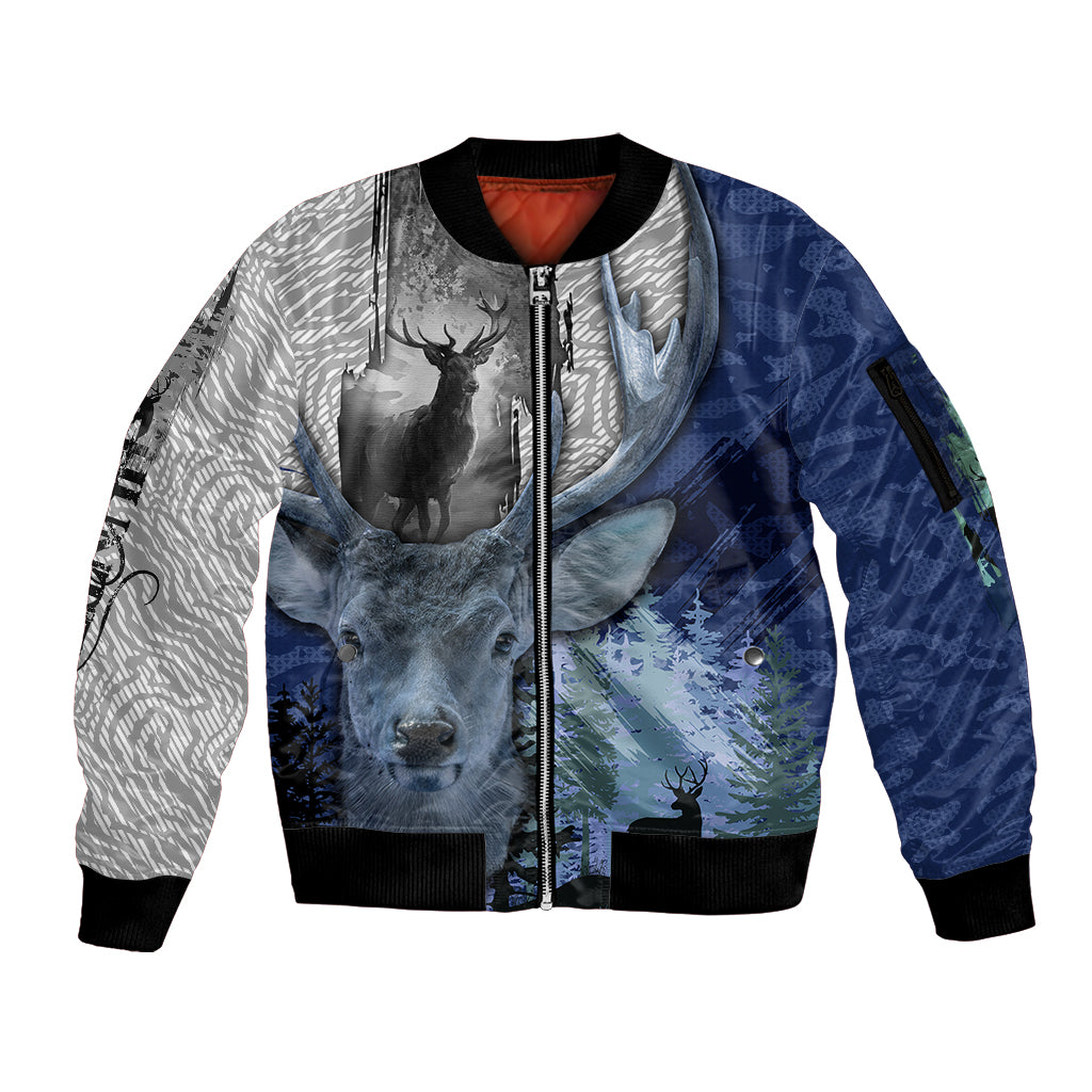 Deer Hunting - Stag In The Night Abstract Pattern Sleeve Zip Bomber Jacket - Wonder Print Shop