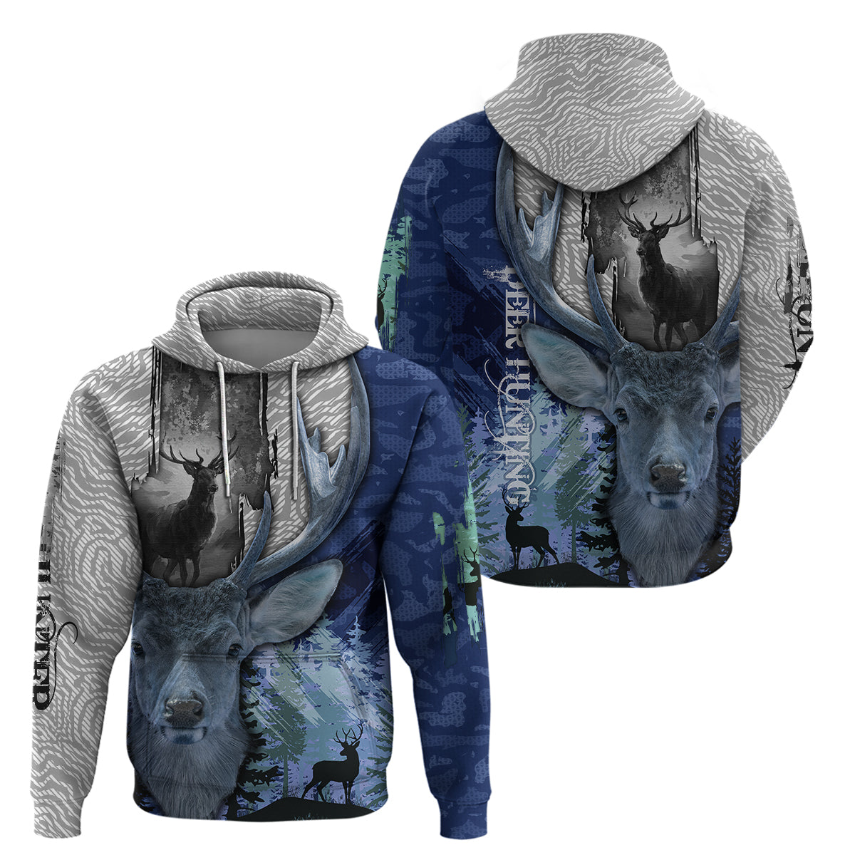 Deer Hunting Stag In The Night Abstract Pattern Hoodie - Wonder Print Shop