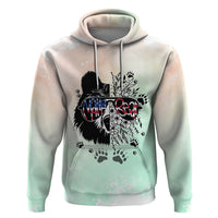 Pastel mint and cream pullover hoodie, front view, bear silhouette with paw prints graphic
