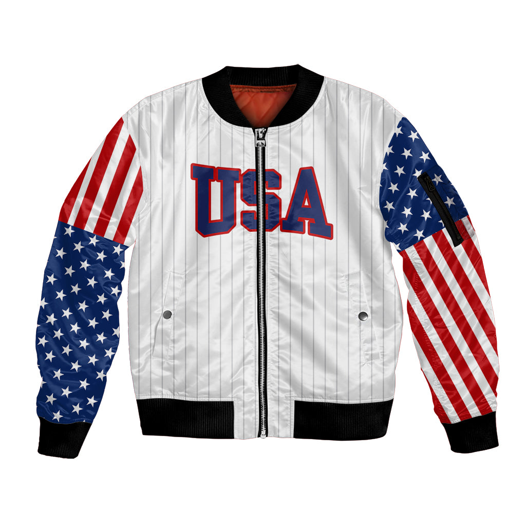 United States 2023 Baseball Classic Uniform USA Flag Sleeve Zip Bomber Jacket - Wonder Print Shop