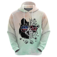 Pastel mint and cream zip hoodie, front view, bear head with floral paw-print pattern