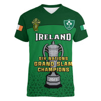 (Custom Text And Number) Ireland Rugby 2023 Champions Six Nations Irish Proud Women V Neck T Shirt - Wonder Print Shop