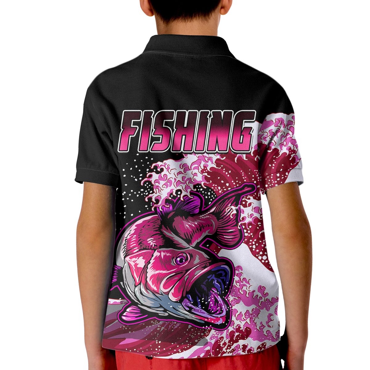 Largemouth Bass Fishing Polo Shirt Red for Kid - Wonder Print Shop