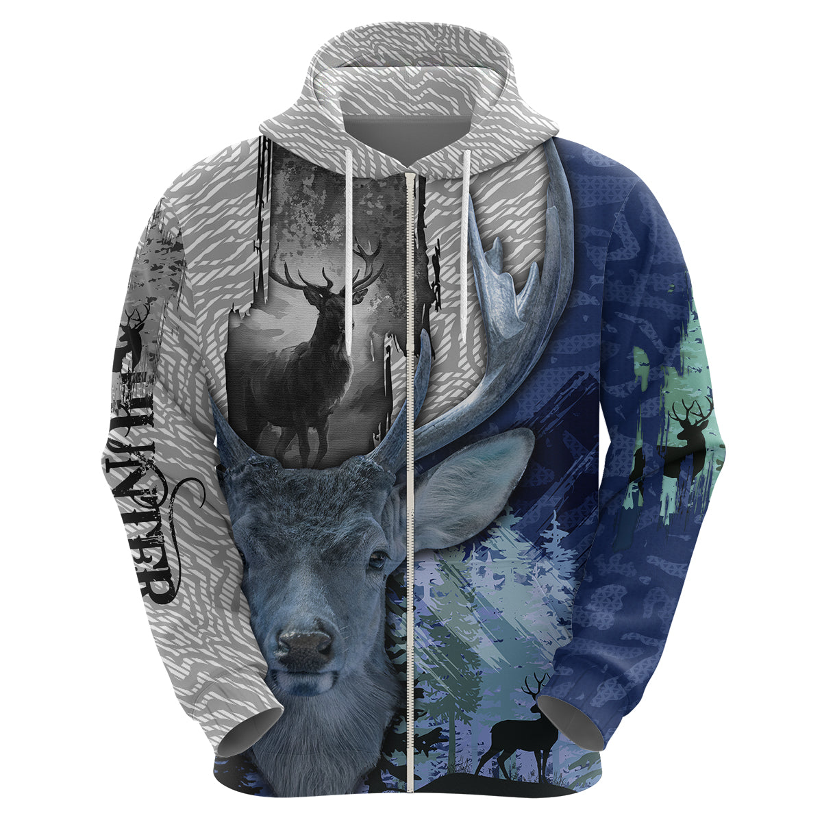 Deer Hunting Stag In The Night Abstract Pattern Hoodie - Wonder Print Shop