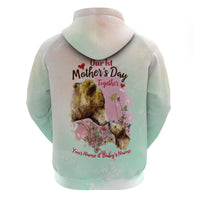 Pastel mint and cream zip hoodie, back view, “Mother’s Day” text with bear and flowers