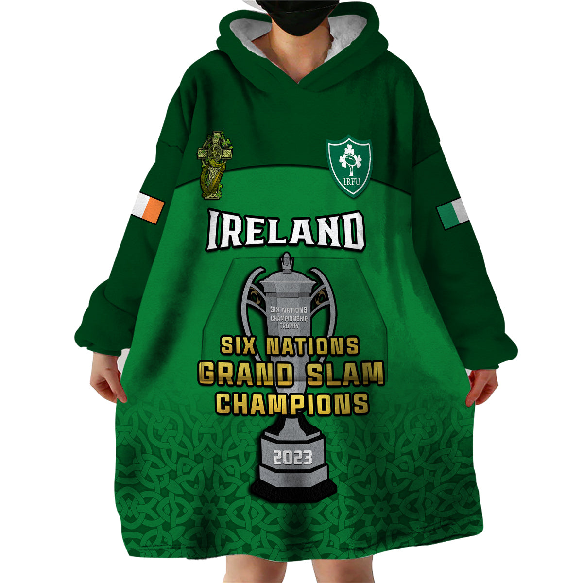 (Custom Text And Number) Ireland Rugby 2023 Champions Six Nations Irish Proud Wearable Blanket Hoodie - Wonder Print Shop