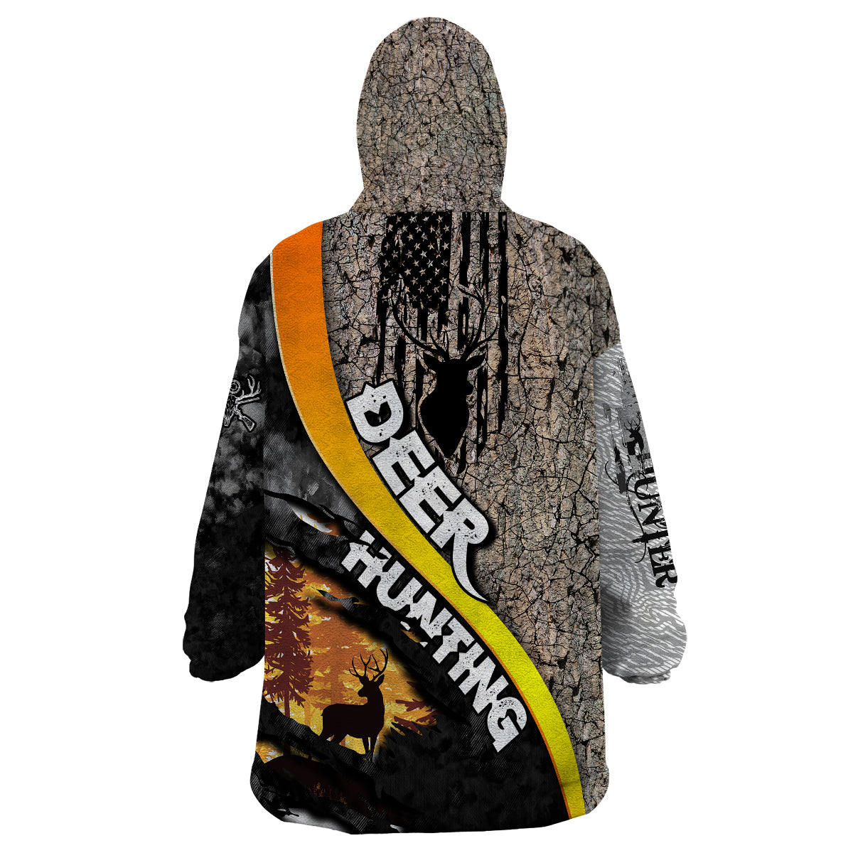 Deer Hunting Old Tree Bark Texture Gray Abstract Pattern Wearable Blanket Hoodie - Wonder Print Shop