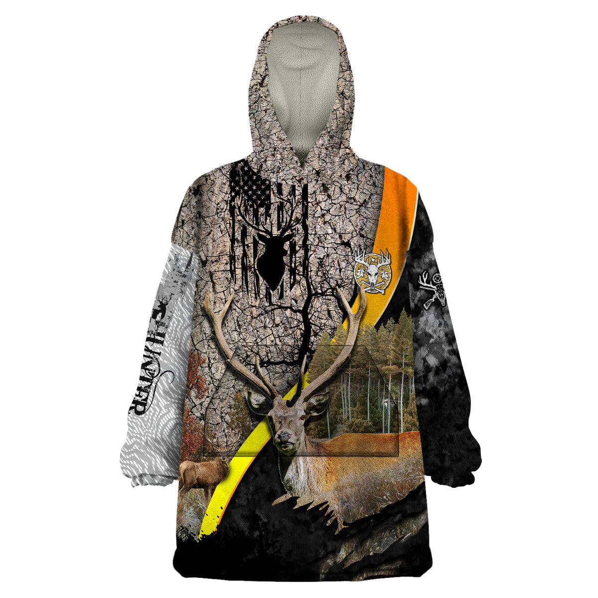Deer Hunting Old Tree Bark Texture Gray Abstract Pattern Wearable Blanket Hoodie - Wonder Print Shop