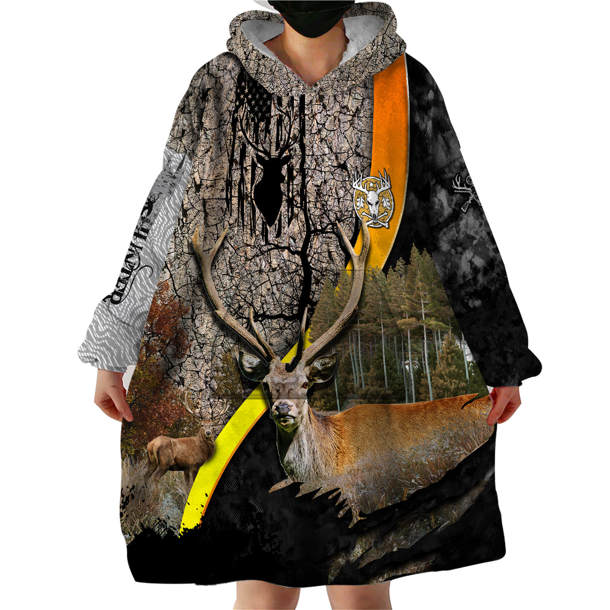 Deer Hunting Old Tree Bark Texture Gray Abstract Pattern Wearable Blanket Hoodie - Wonder Print Shop
