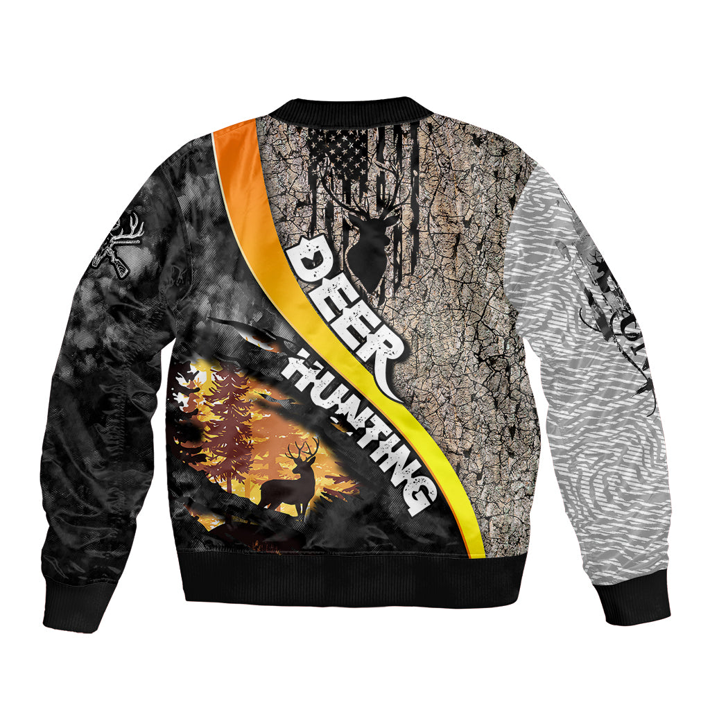 Deer Hunting Old Tree Bark Texture Gray Abstract Pattern Sleeve Zip Bomber Jacket - Wonder Print Shop
