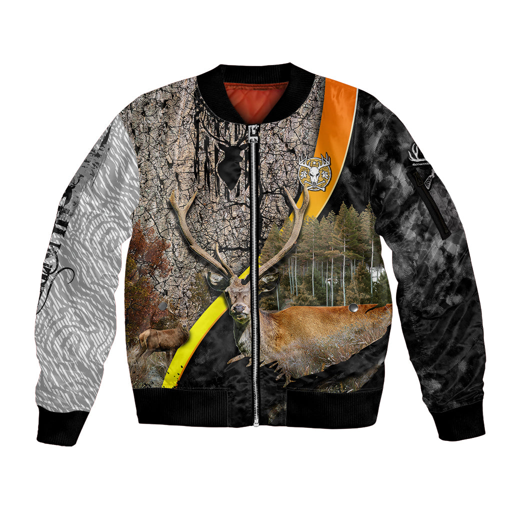 Deer Hunting Old Tree Bark Texture Gray Abstract Pattern Sleeve Zip Bomber Jacket - Wonder Print Shop