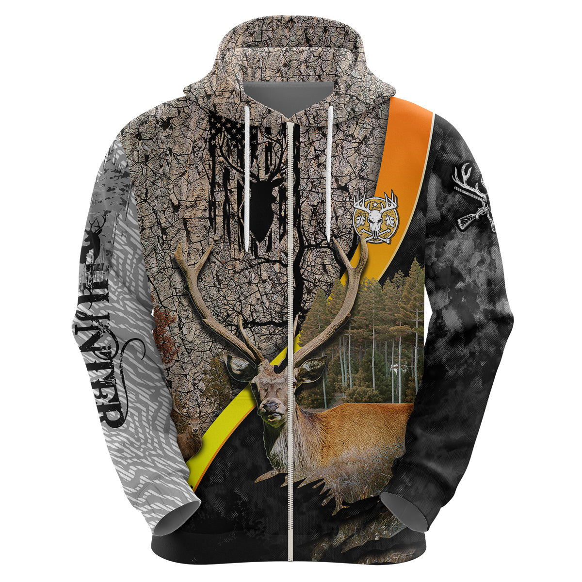 Deer Hunting Old Tree Bark Texture Gray Abstract Pattern Hoodie - Wonder Print Shop