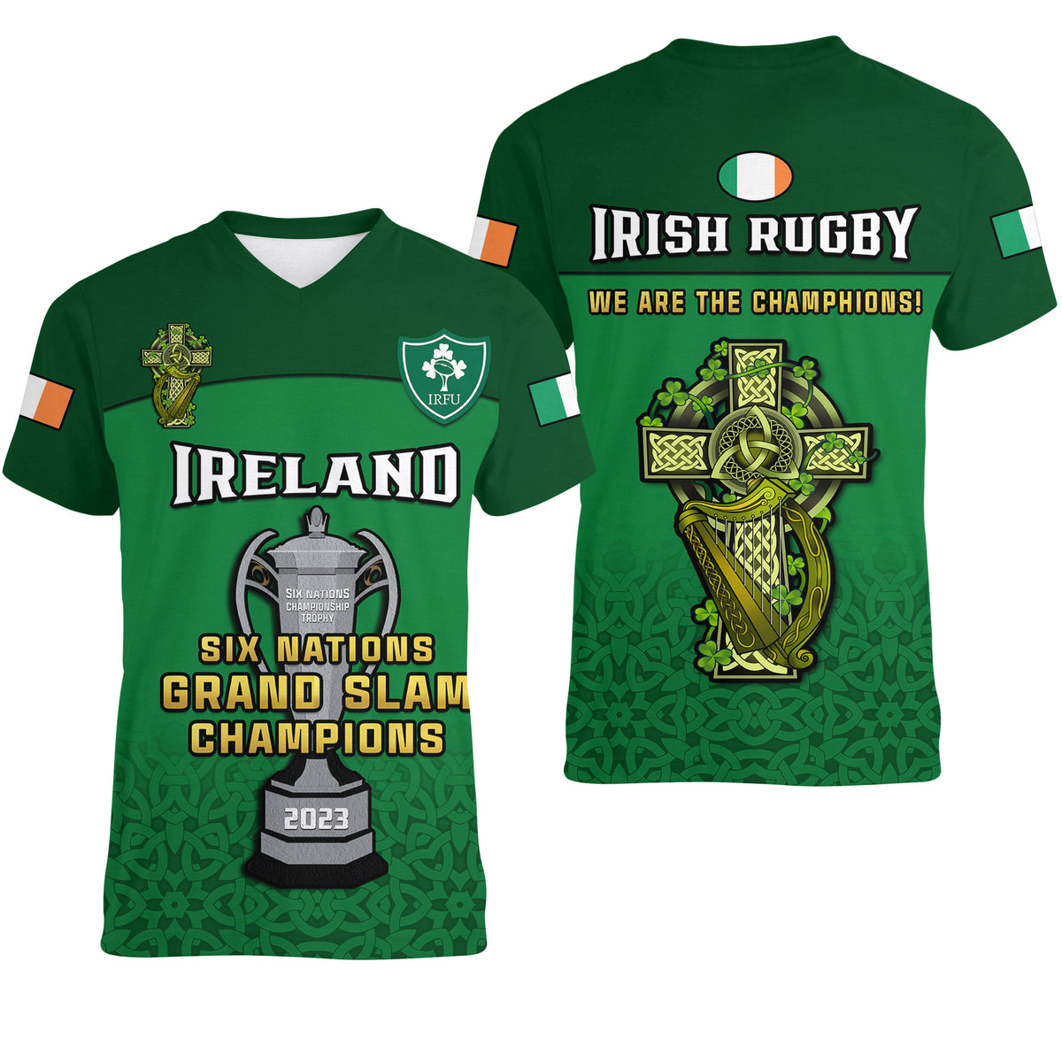 Ireland Rugby 2023 Champions Six Nations Irish Proud Women V Neck T Shirt - Wonder Print Shop