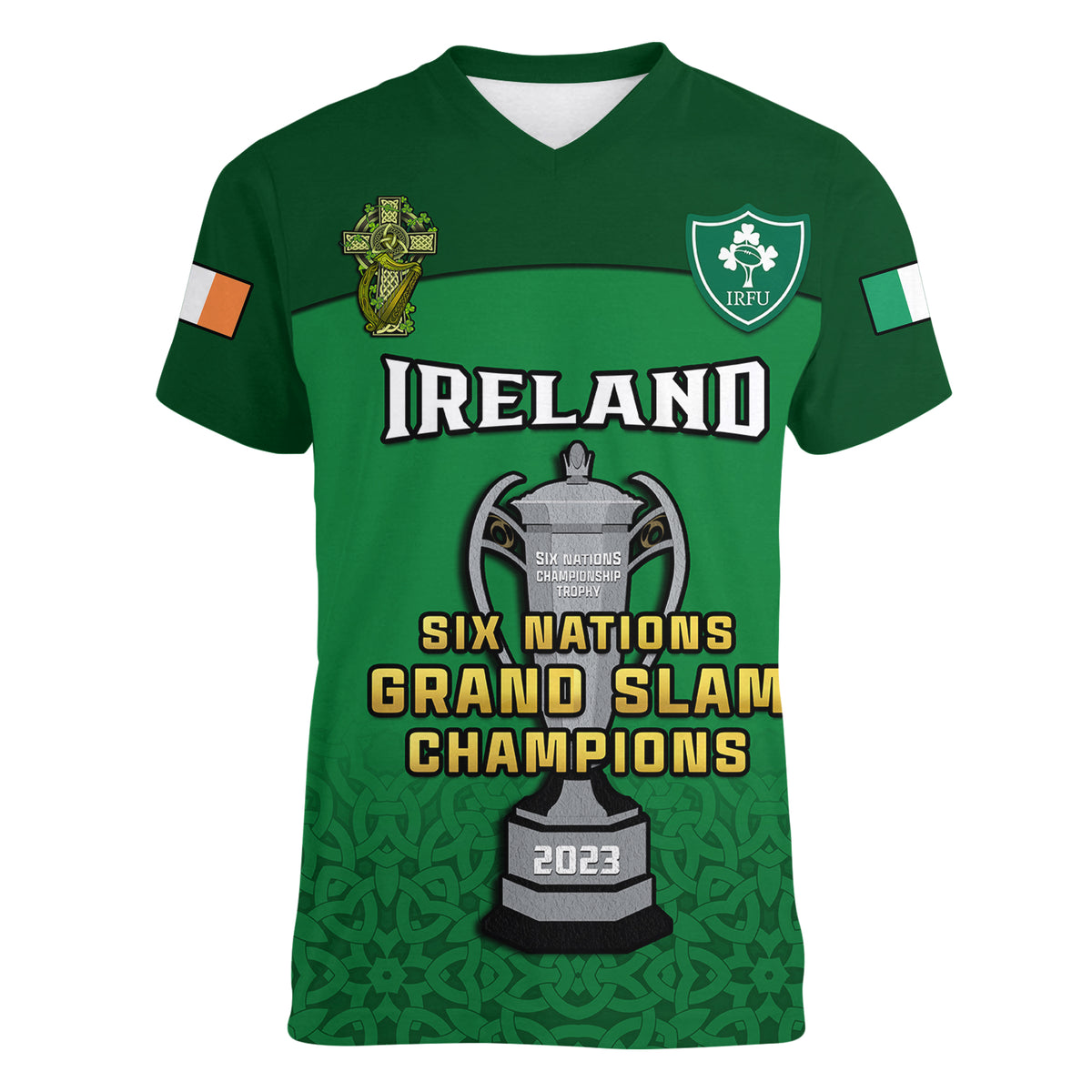 Ireland Rugby 2023 Champions Six Nations Irish Proud Women V Neck T Shirt - Wonder Print Shop