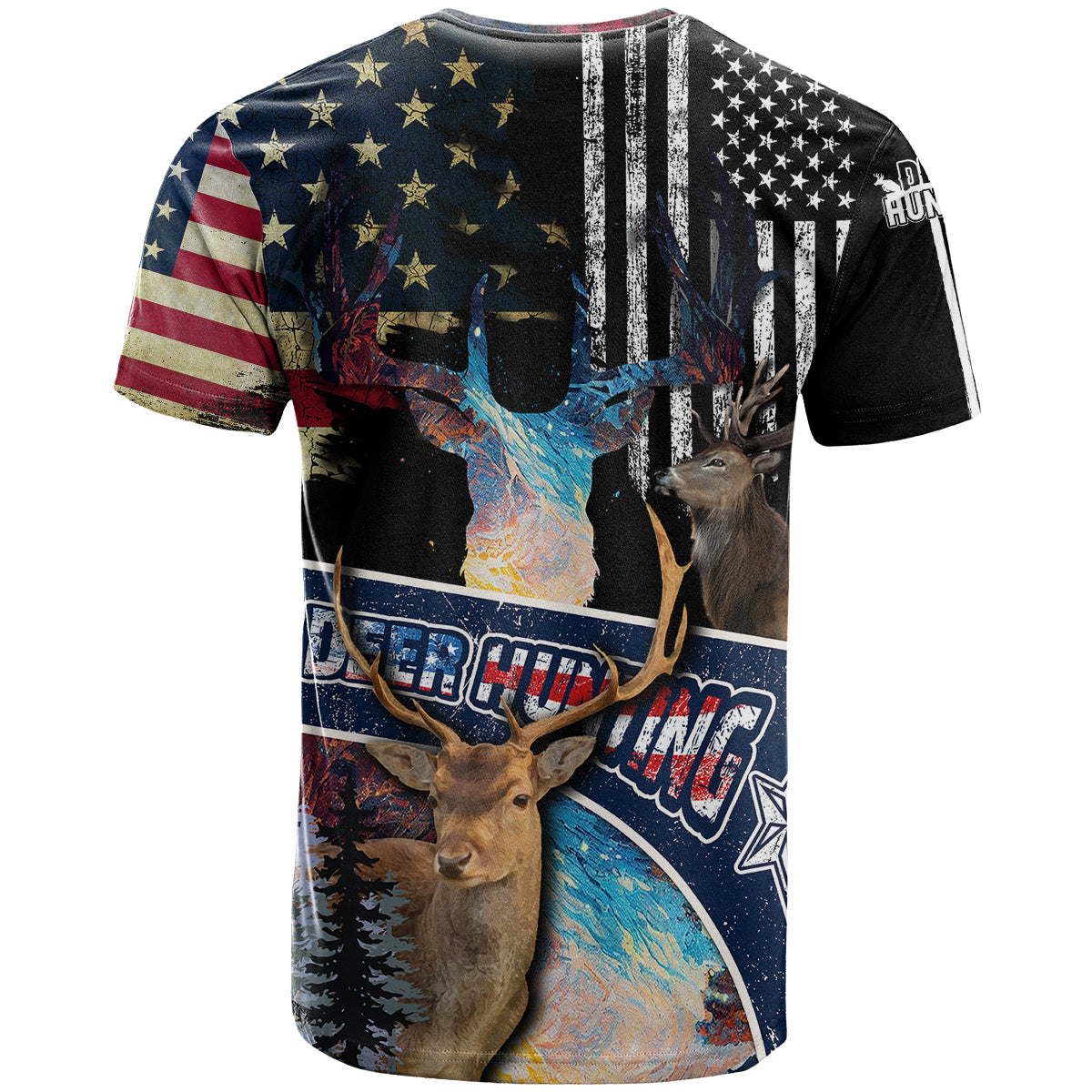 Deer Hunting American Flag Tie Dye Forest Painting Pattern T Shirt - Wonder Print Shop