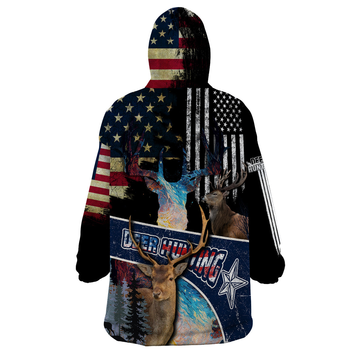 Deer Hunting American Flag Tie Dye Forest Painting Pattern Wearable Blanket Hoodie - Wonder Print Shop