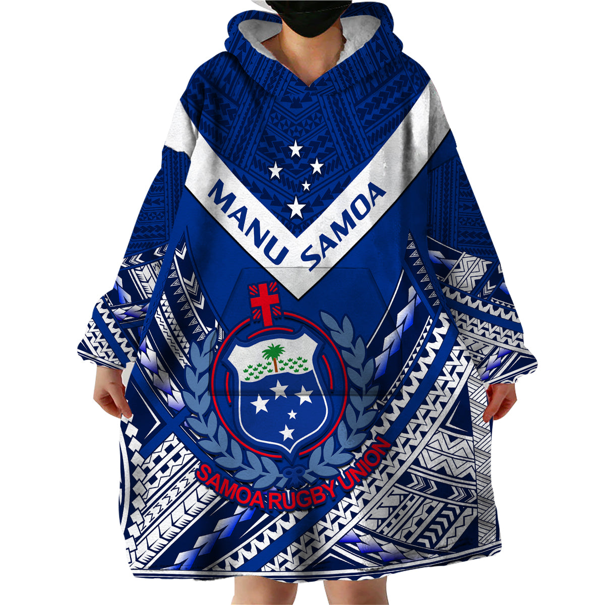 (Custom Text And Number) Samoan Rugby Manu Samoa 7s Polynesian Pattern Wearable Blanket Hoodie - Wonder Print Shop