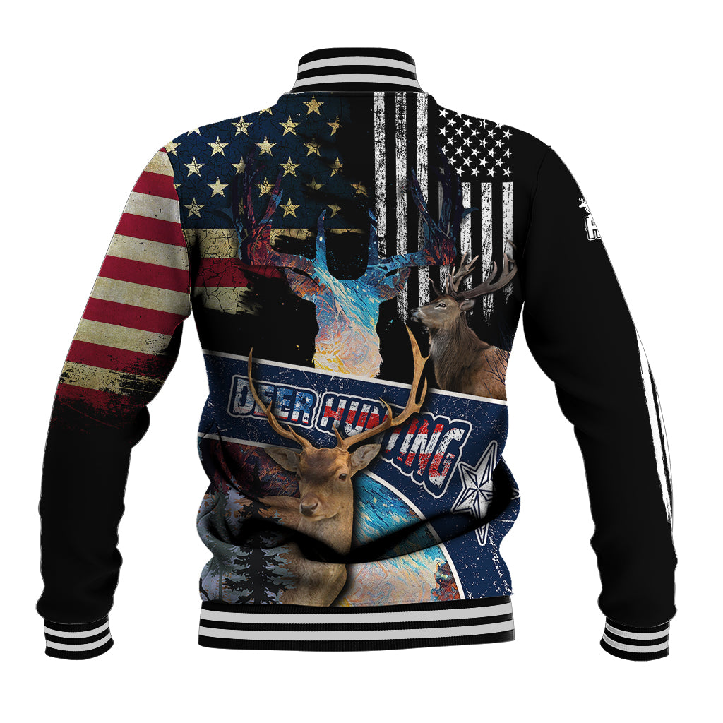 Deer Hunting American Flag Tie Dye Forest Painting Pattern Baseball Jacket - Wonder Print Shop