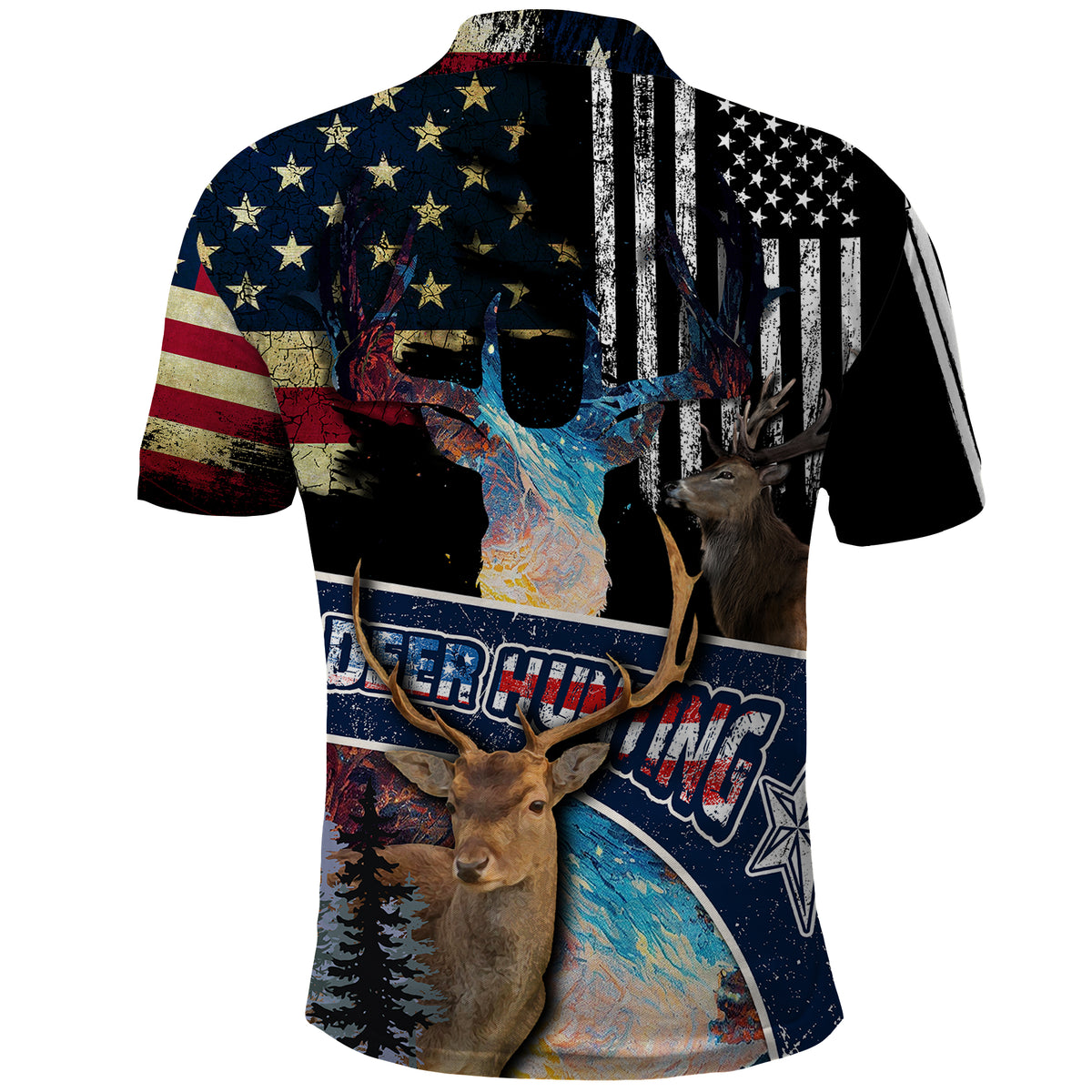 Deer Hunting American Flag Tie Dye Forest Painting Pattern Polo Shirt - Wonder Print Shop