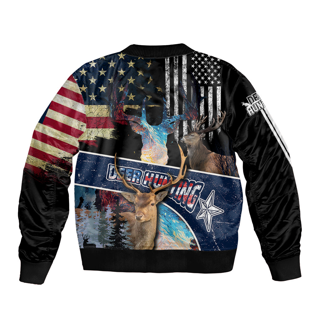 Deer Hunting American Flag Tie Dye Forest Painting Pattern Sleeve Zip Bomber Jacket - Wonder Print Shop