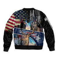 Deer Hunting American Flag Tie Dye Forest Painting Pattern Sleeve Zip Bomber Jacket - Wonder Print Shop