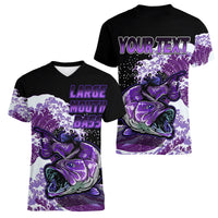 (Custom Personalised) Bass Fishing Purple Women V Neck T Shirt - Wonder Print Shop