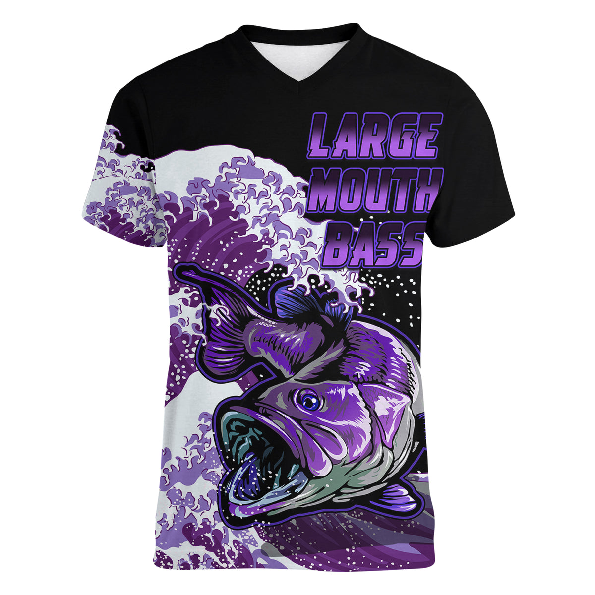 (Custom Personalised) Bass Fishing Purple Women V Neck T Shirt - Wonder Print Shop