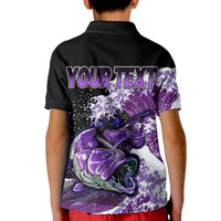 Custom Bass Fishing Purple Polo Shirt for Kid - Wonder Print Shop
