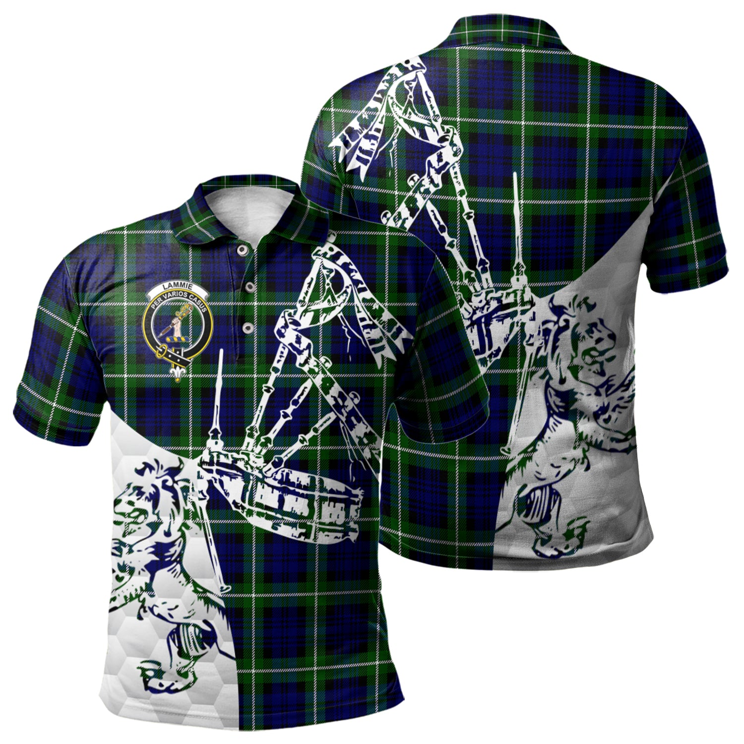 scottish-lammie-clan-crest-tartan-polo-shirt-lion-and-bagpipes-style
