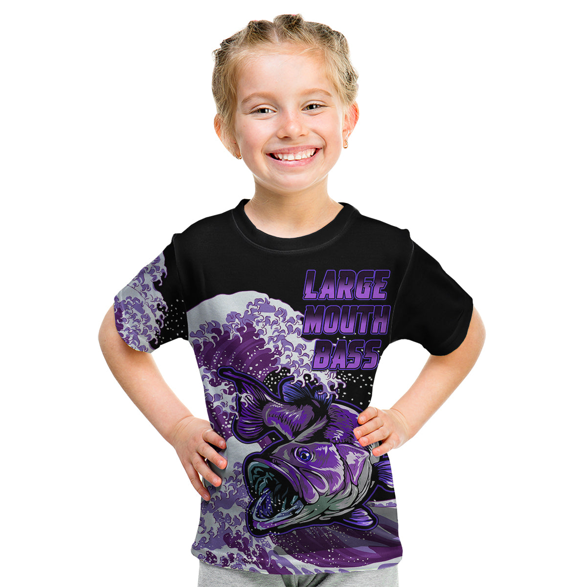 (Custom Personalised) Bass Fishing Purple Kid T Shirt - Wonder Print Shop