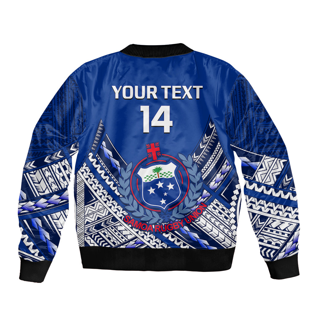 (Custom Text And Number) Samoan Rugby Manu Samoa 7s Polynesian Pattern Bomber Jacket - Wonder Print Shop