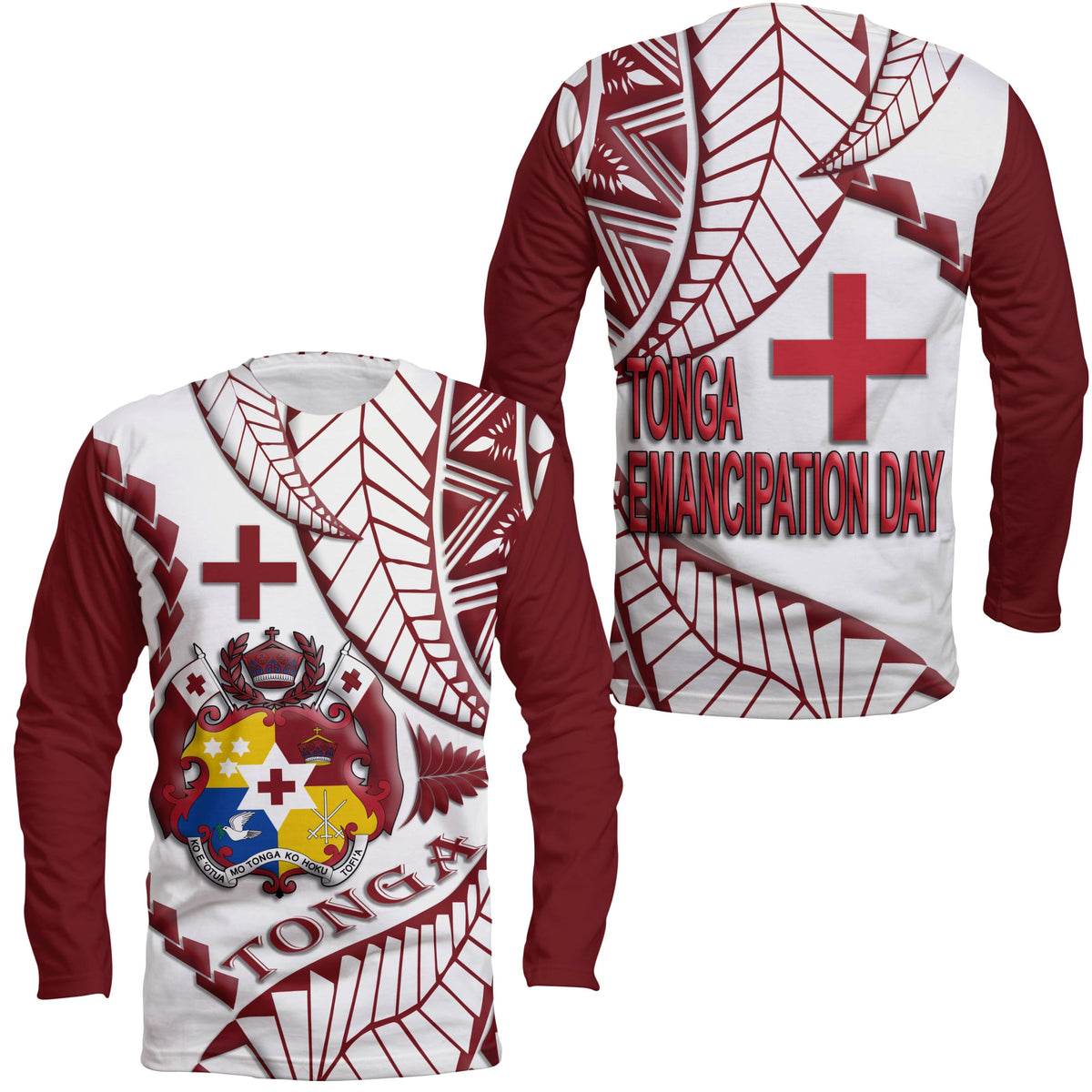 Tonga Emancipation Day Long Sleeve Shirt Kupesi Pattern No.1 White - Wonder Print Shop