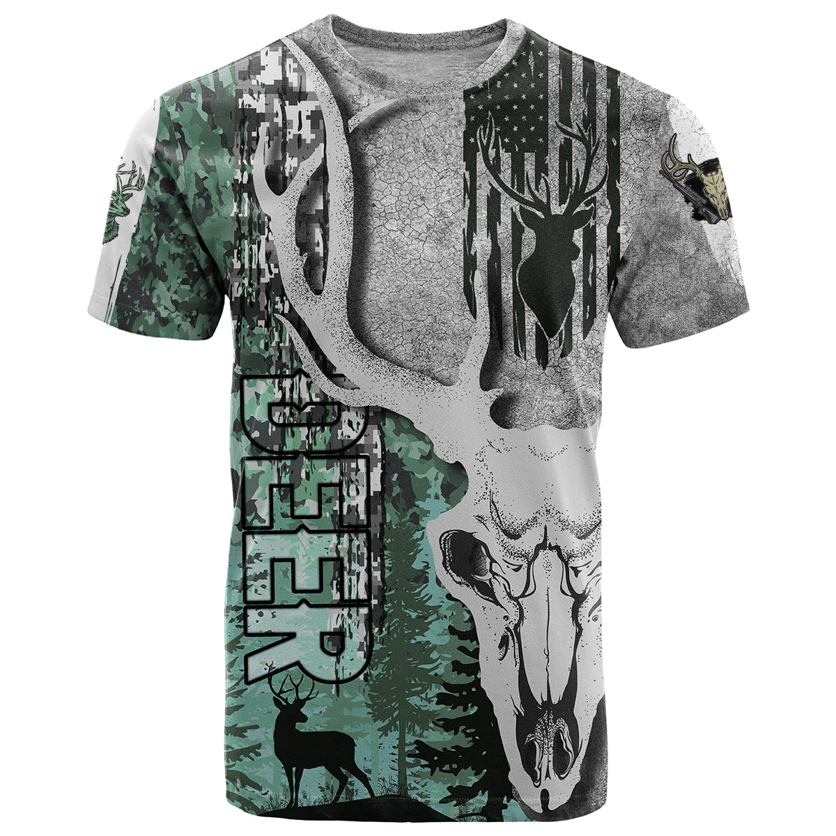 Deer Hunting Abstract Dark Forest Pattern T Shirt - Wonder Print Shop