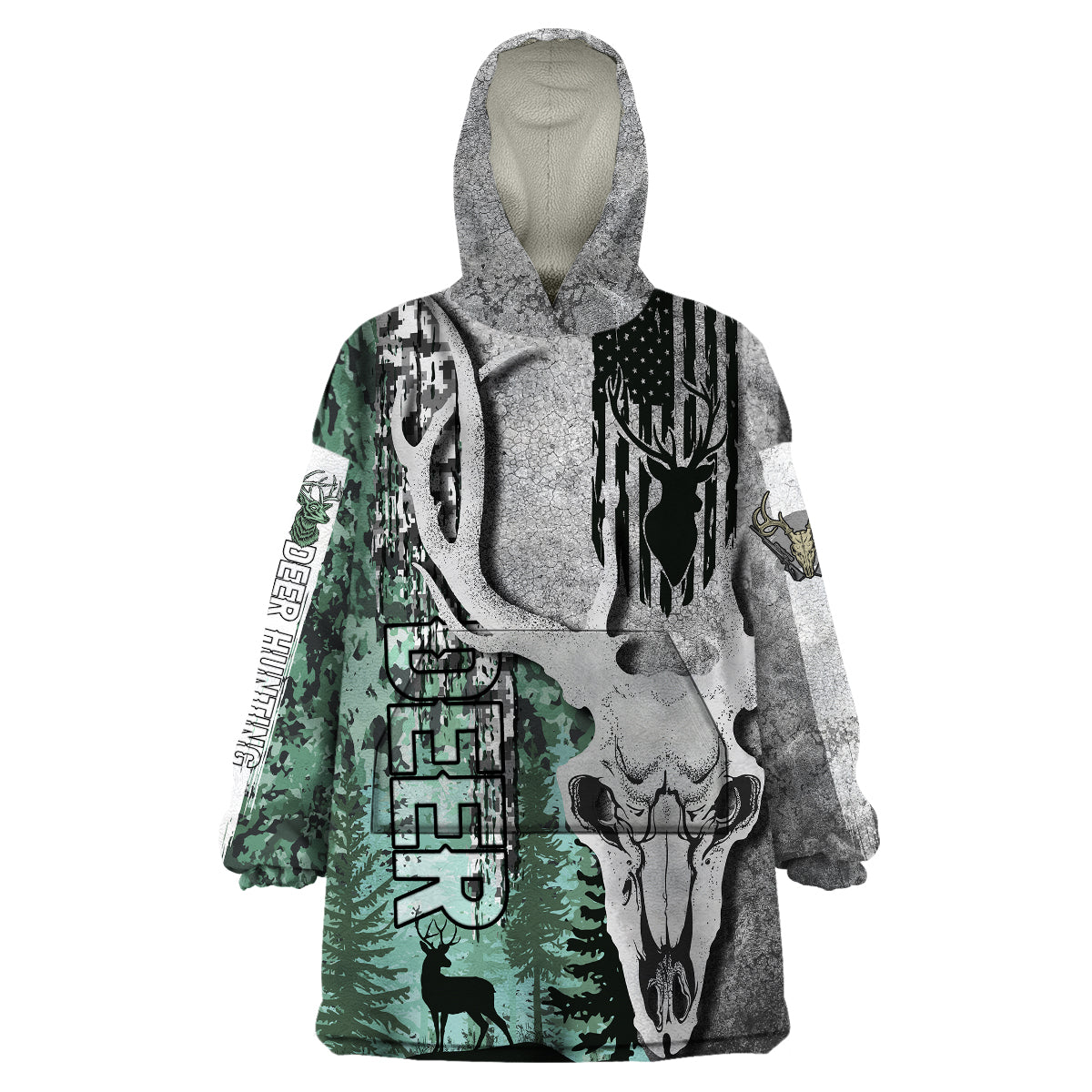 Deer Hunting Abstract Dark Forest Pattern Wearable Blanket Hoodie - Wonder Print Shop