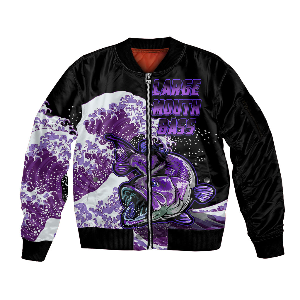 (Custom Personalised) Bass Fishing Purple Sleeve Zip Bomber Jacket - Wonder Print Shop