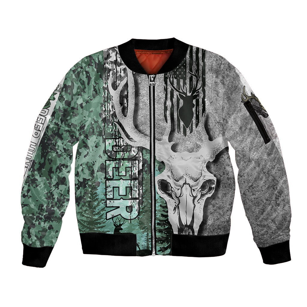 Deer Hunting Abstract Dark Forest Pattern Sleeve Zip Bomber Jacket - Wonder Print Shop