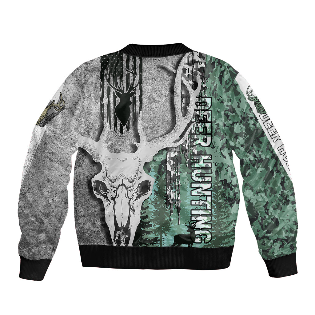 Deer Hunting Abstract Dark Forest Pattern Sleeve Zip Bomber Jacket - Wonder Print Shop