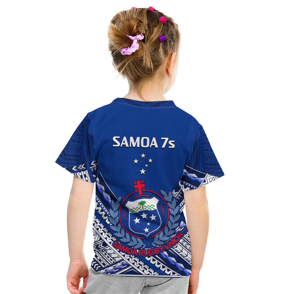 Samoan Rugby Manu Samoa 7s Polynesian Pattern Kid T Shirt - Wonder Print Shop