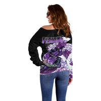Largemouth Bass Fishing Purple Off Shoulder Sweater - Wonder Print Shop