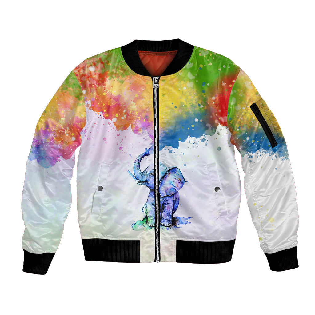 Autism Elephant Watercolor Style - It's Okay To Be Different Sleeve Zip Bomber Jacket TS07 - Wonder Print Shop