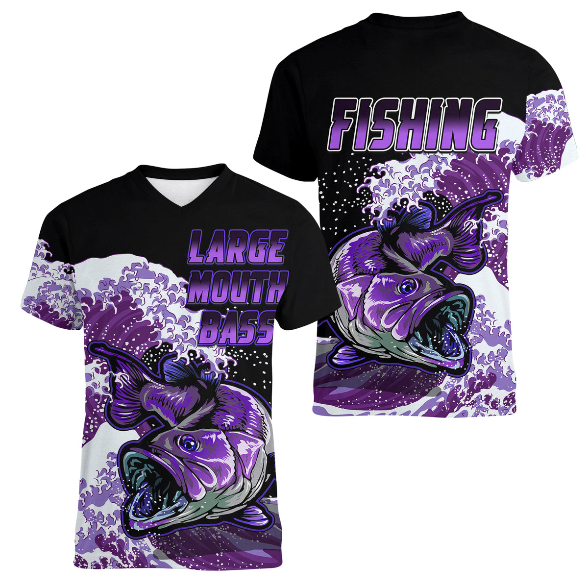 Largemouth Bass Fishing Purple Women V Neck T Shirt - Wonder Print Shop