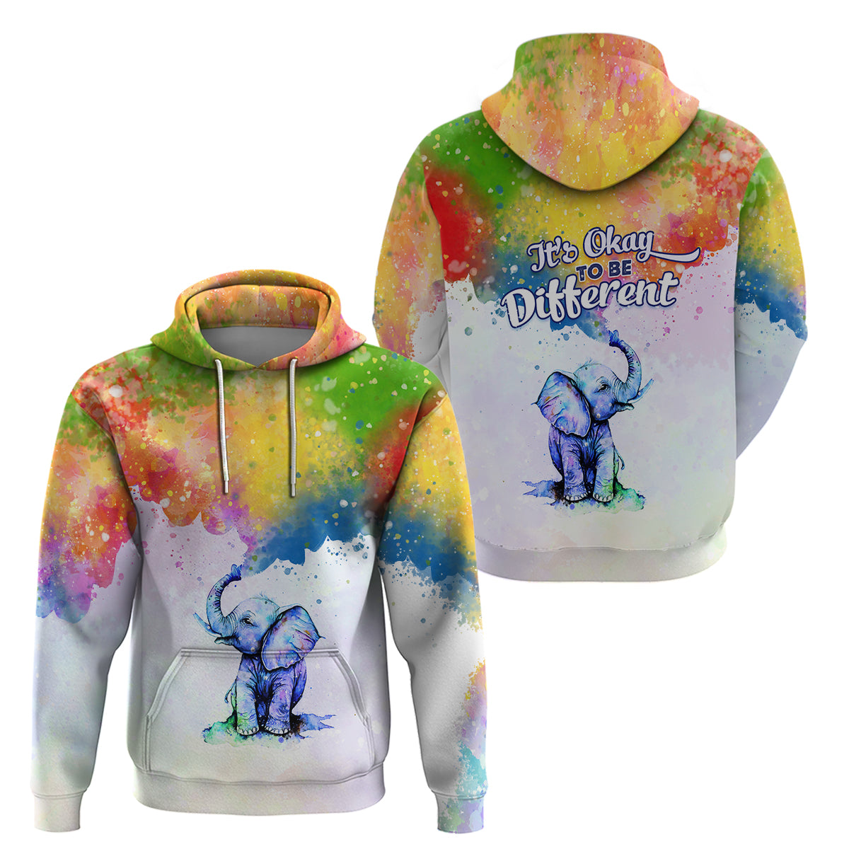 Autism Elephant Watercolor Style Its Okay To Be DifferenHoodie TS07 - Wonder Print Shop