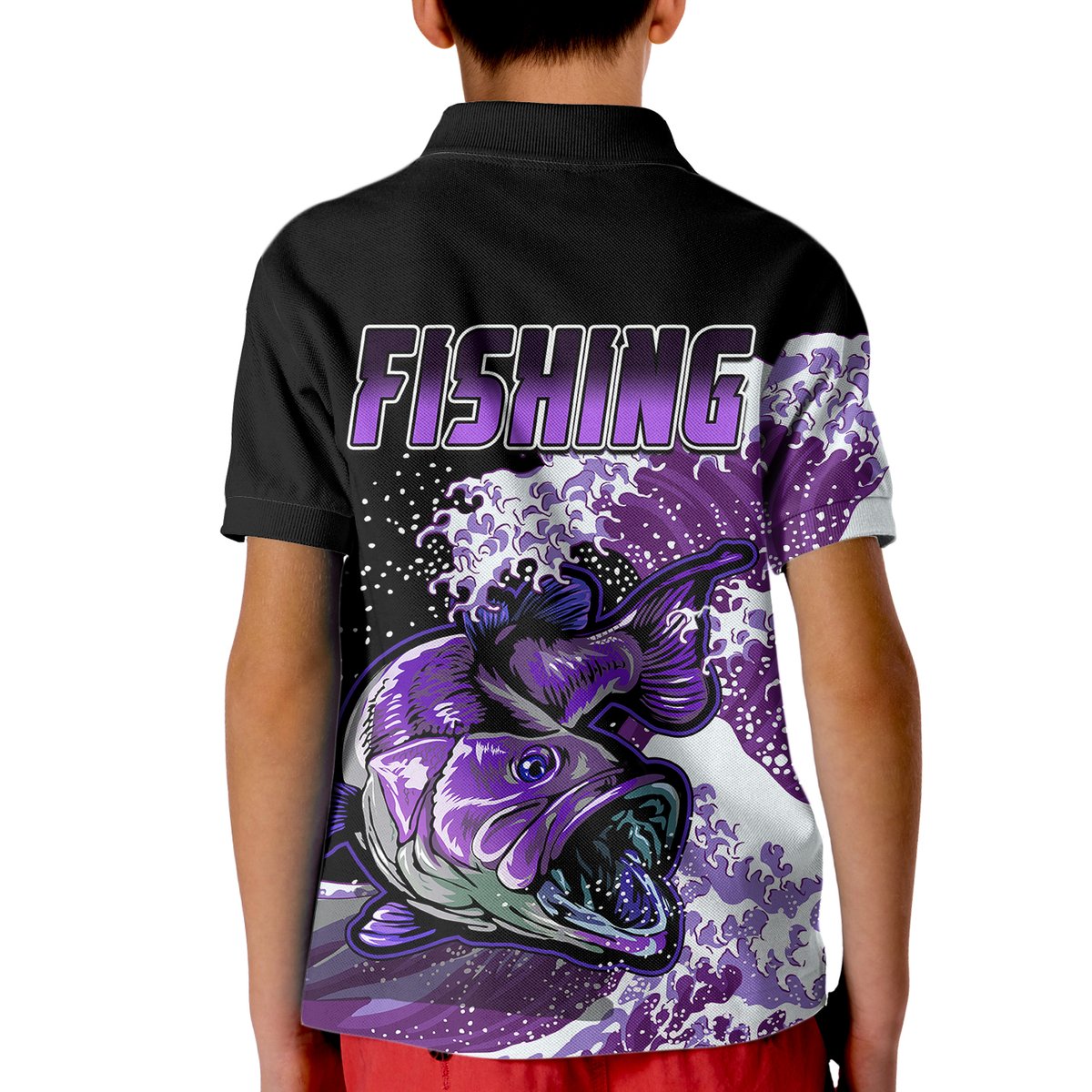 Largemouth Bass Fishing Polo Shirt Purple for Kid - Wonder Print Shop