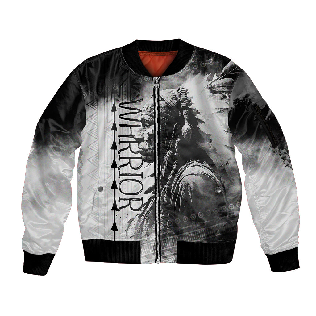 Native American Chiefs Headdress Warriors Smoking Style Sleeve Zip Bomber Jacket - Wonder Print Shop