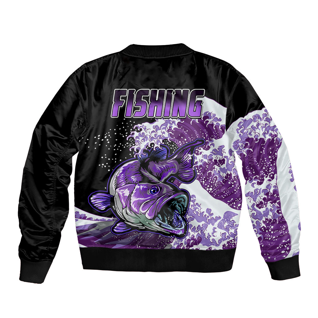 Largemouth Bass Fishing Purple Sleeve Zip Bomber Jacket - Wonder Print Shop