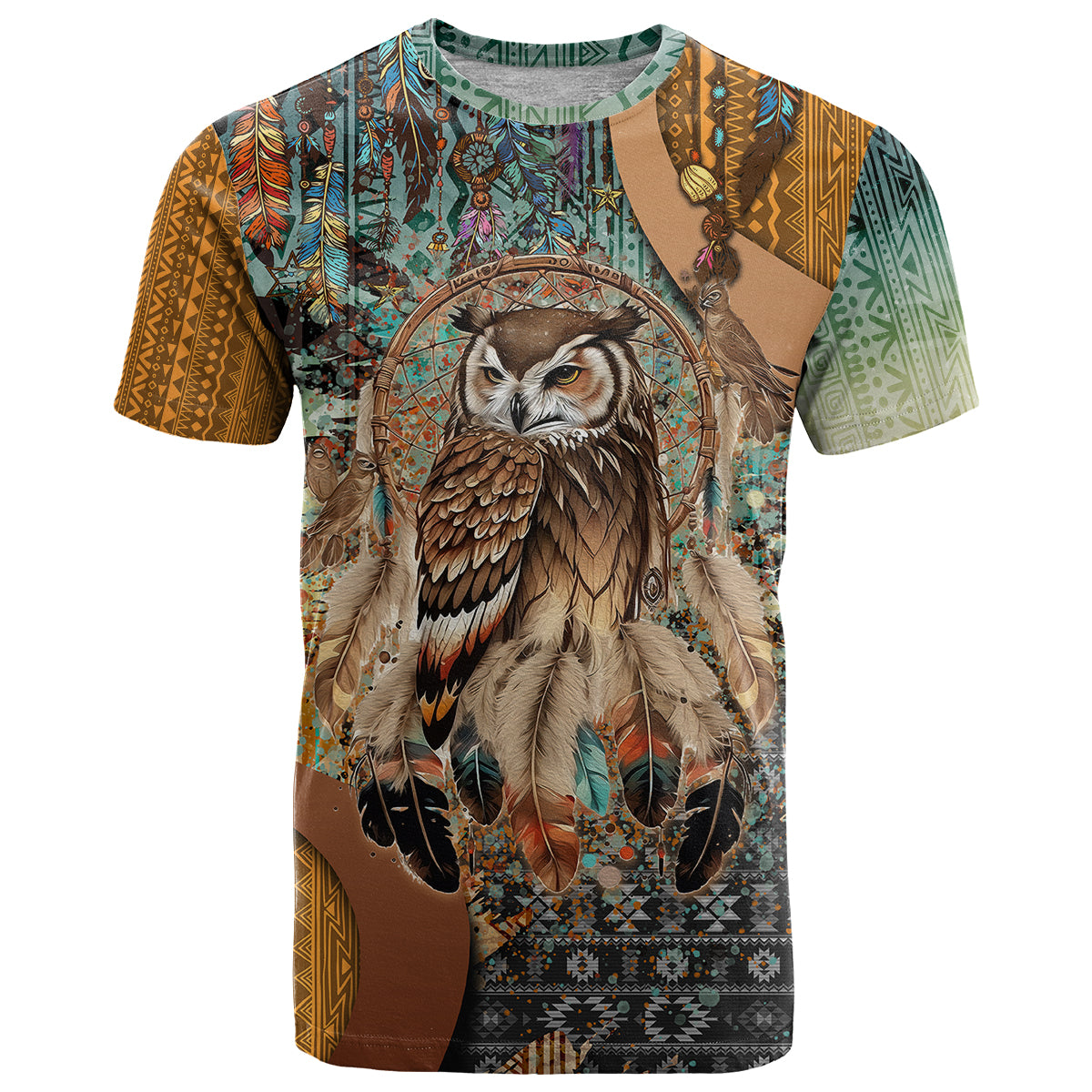 Native American Dreamcatcher Owl and Feathers T Shirt - Wonder Print Shop