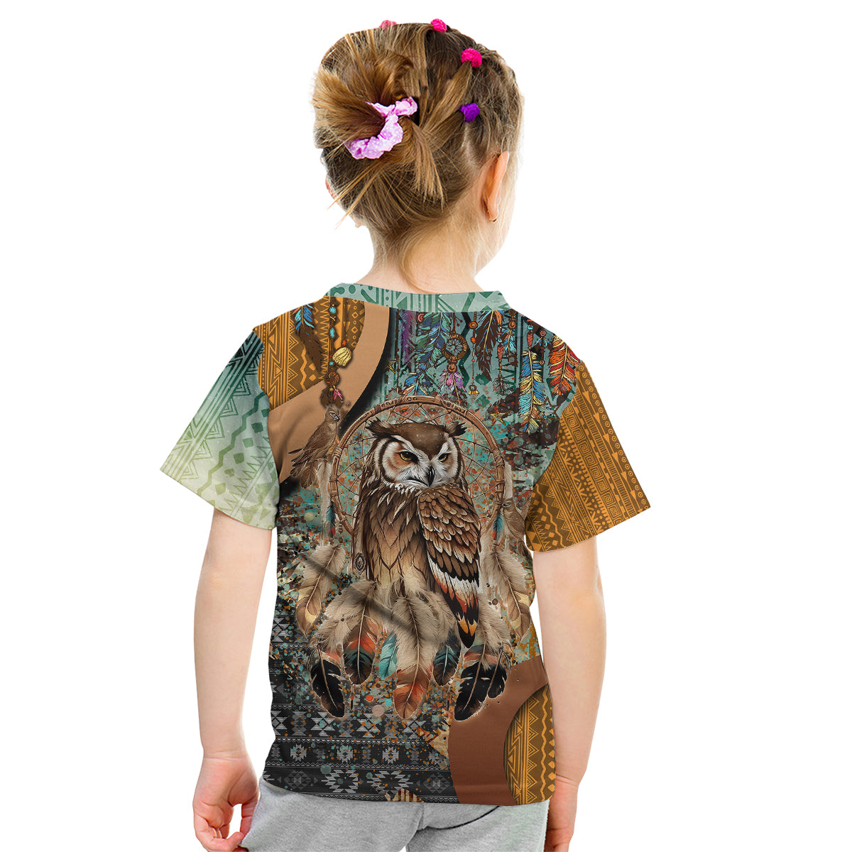 Native American Dreamcatcher Owl and Feathers Kid T Shirt - Wonder Print Shop